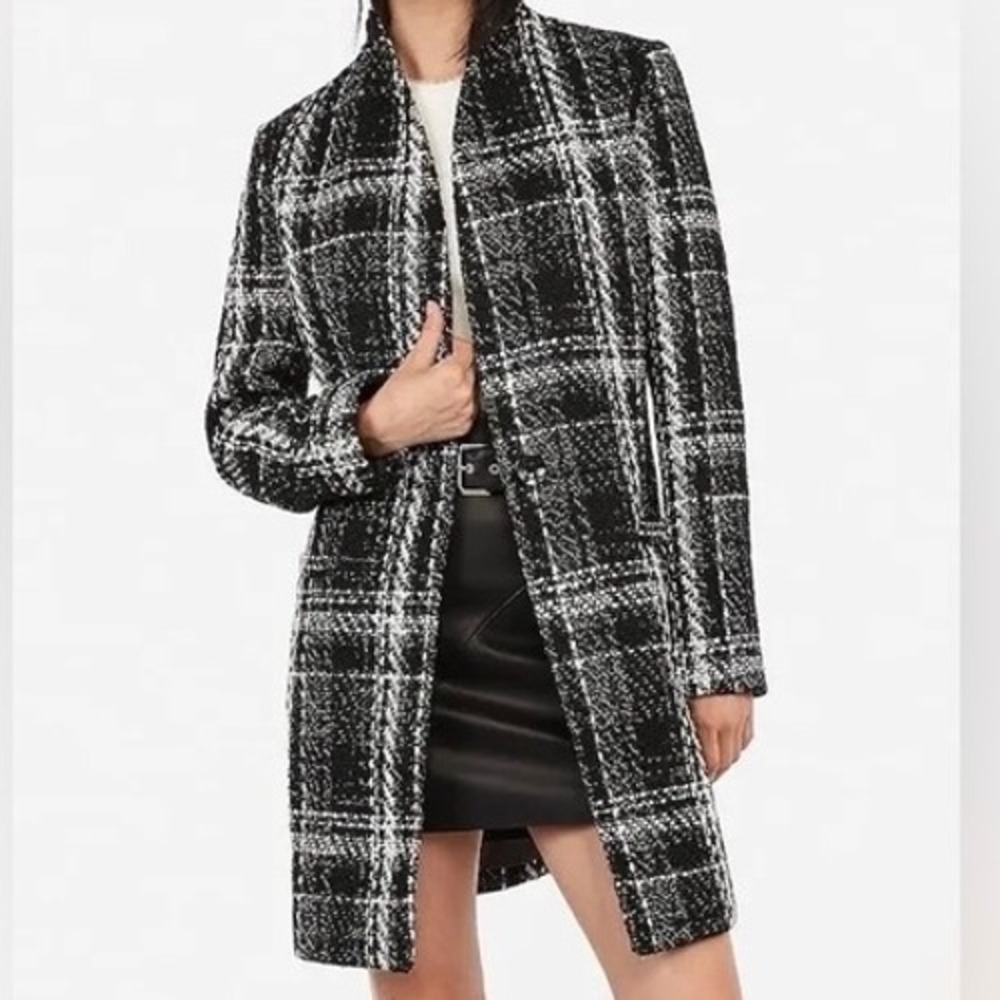 EXPRESS‎ Black White Plaid Tweed Blazer Coat Women's Size Large
